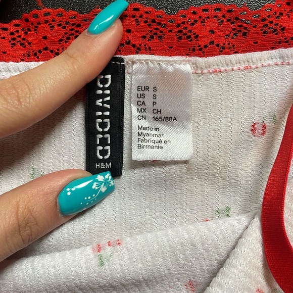 H&M Red Lace Trim Cherry Top - Picture 2 of 5